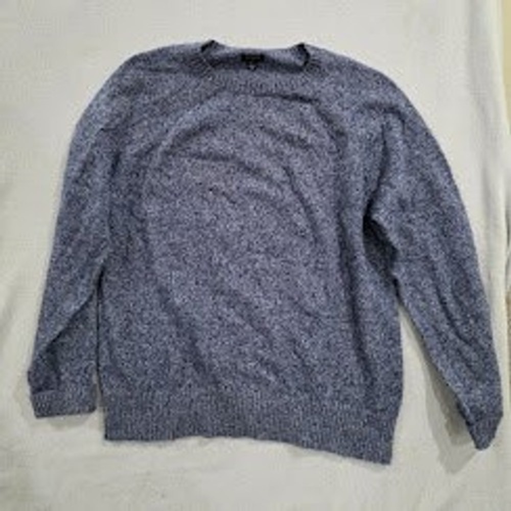 J.Crew Mens Blue Marled Lambswool Blend Crewneck Sweater Large Preppy Classic